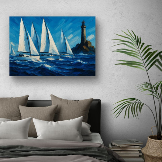 Canvas Print: Sailboat Regatta at the Lighthouse