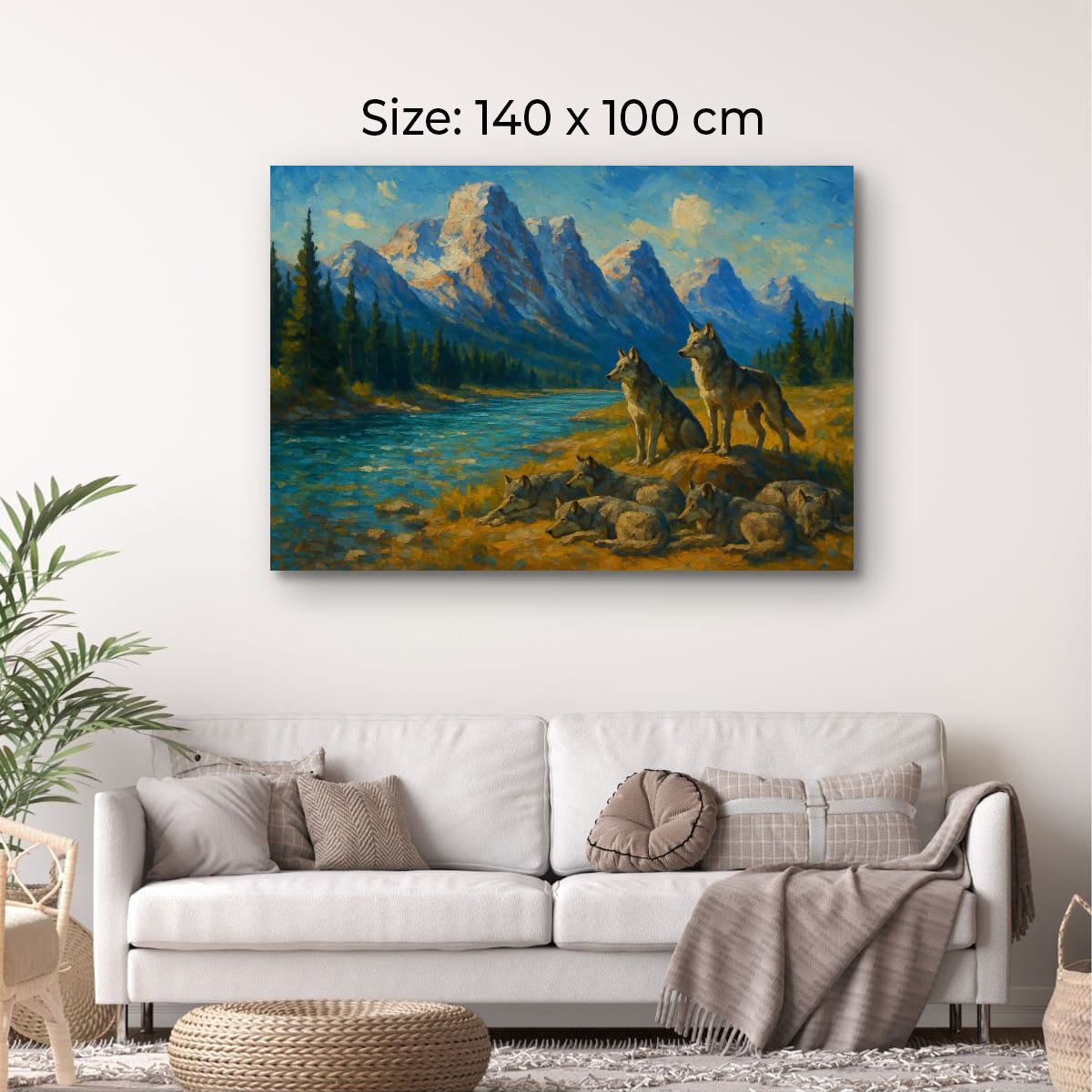 Canvas Print: Canadian Wolf Pack by the River