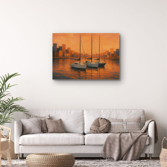 Canvas Print: Sailboats at Sunset