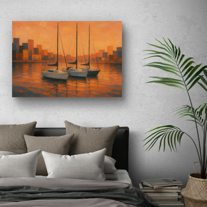 Canvas Print: Sailboats at Sunset