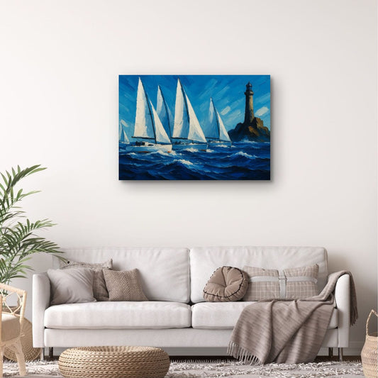 Canvas Print: Sailboat Regatta at the Lighthouse