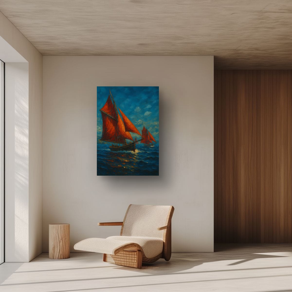 Canvas Print: Red Sails of Connemara — Galway Hookers at Sea