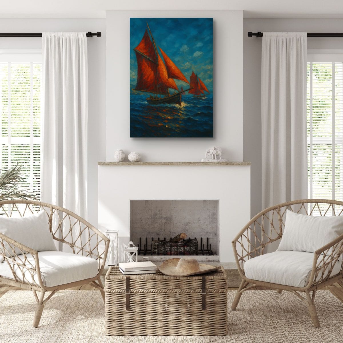 Canvas Print: Red Sails of Connemara — Galway Hookers at Sea