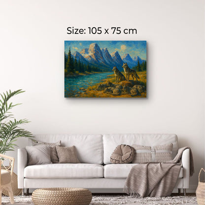 Canvas Print: Canadian Wolf Pack by the River