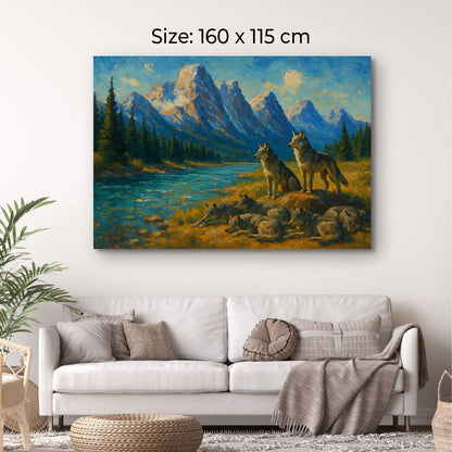 Canvas Print: Canadian Wolf Pack by the River