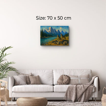 Canvas Print: Canadian Wolf Pack by the River